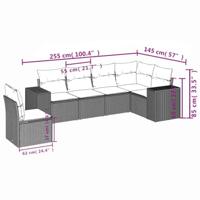 6-delige Loungeset met kussens poly rattan zwart - thumbnail