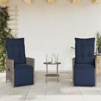 3-delige Bistroset met kussens poly rattan grijs - thumbnail