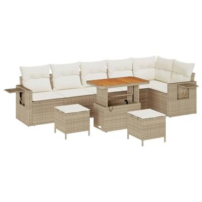 Tuinbankenset met kussen 11 pcs Beige en Crème poly rattan