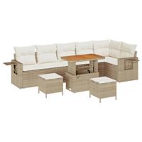 Tuinbankenset met kussen 11 pcs Beige en Crème poly rattan - thumbnail