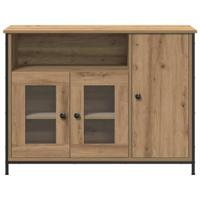 Dressoir artisanaal eikenkleurig 100 x 35 x 75 cm Bewerkt hout - thumbnail
