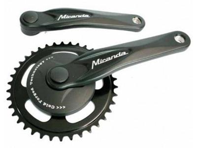 Miranda crankstel alfa 1 38t, cranklengte 170mm. zwart, aluminium, spieloos. met disc