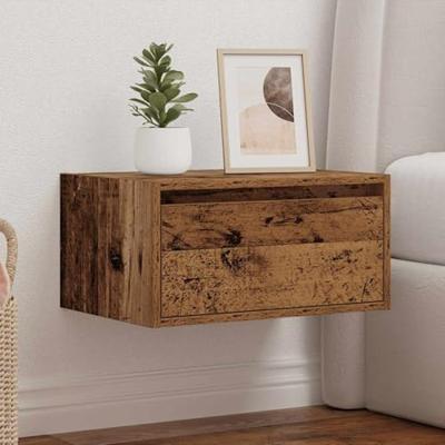 Nachtkastje met LED's wandgemonteerd oud houtkleurig