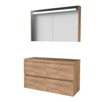 Basic-Line Premium 46 Badkamermeubelset - 120 x 46 cm - Greeploos - 4 Lades - Wastafelblad - Spiegelkast met LED Verlichting - Whisky Oak - thumbnail
