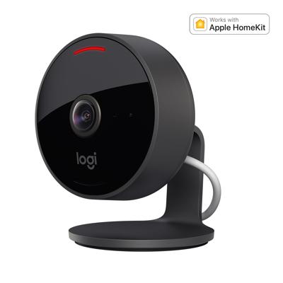 Logitech Circle View-beveiligingscamera met draad, groothoeklens van 180°, 1080p, nachtzicht, 2-wegs audio, kantelen voor privacy, versleuteld en compatibel met veilige video in Apple HomeKit - Zwart