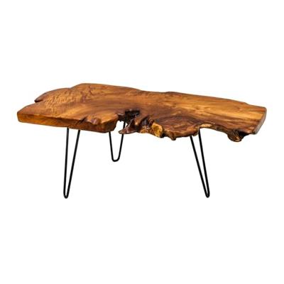 Massieve salontafel WILD 100cm teak massief houten boomschijf haarspeldpoten - 38797