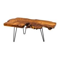 Massieve salontafel WILD 100cm teak massief houten boomschijf haarspeldpoten - 38797 - thumbnail