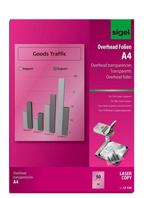 Sigel LF420 Folie voor overheadprojectoren DIN A4 Laser (zwart/wit), Kopiëren (zwart/wit) Transparant 50 stuk(s)