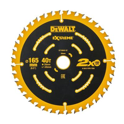 DeWALT Cirkelzaagblad voor Hout | Extreme | Ø 165mm Asgat 20mm 40T - DT10640-QZ