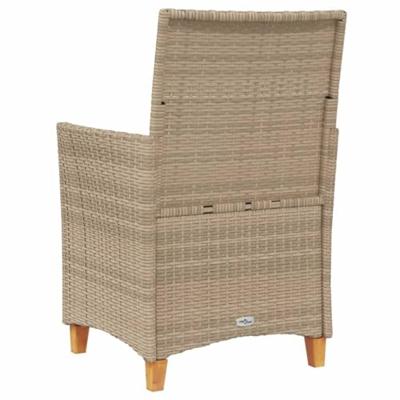 Tuinstoelen 2 st met kussens poly rattan en massief hout beige - thumbnail