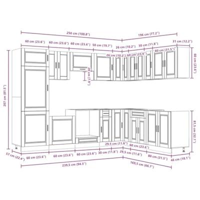 14-delige Keukenkastenset Porto bewerkt hout grijs sonoma eiken