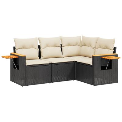 5-delige Loungeset met kussens poly rattan zwart - thumbnail
