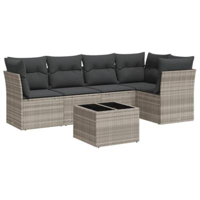 6-delige Loungeset met kussens poly rattan lichtgrijs