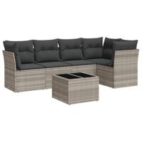 6-delige Loungeset met kussens poly rattan lichtgrijs - thumbnail