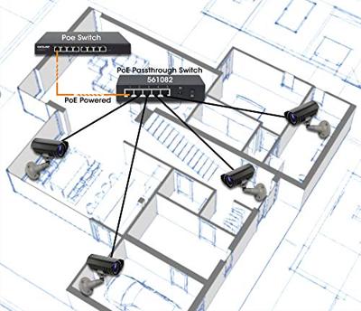 INTELLINET 561082 5-poorts Switch Power over Ethernet - Gigabit PoE+ injector 240 V, passsthrough, PoE+ adapter met 200 m bereik, ventilatorvrij en stil - zwart