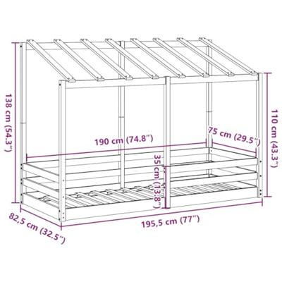 Kinderbed met bedhuis 75x190 cm massief grenenhout wit