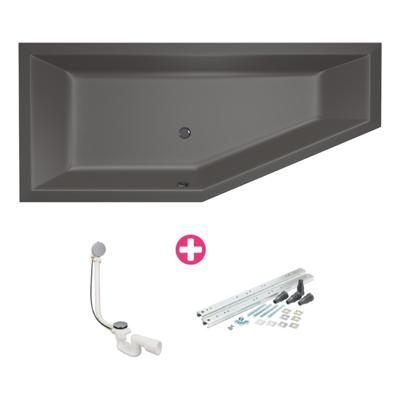 Ruimtebesparend bad Xenz Society compact | Links | 180x80 cm | Incl.Badafvoer | Met overloop | Acryl | Antraciet mat