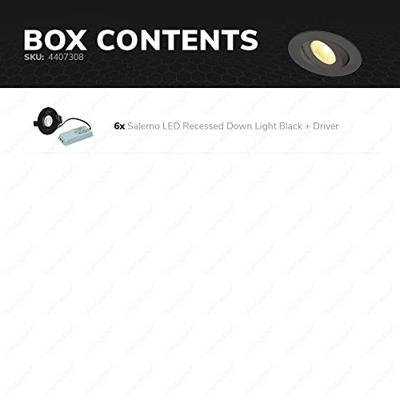 Set van 6 Salerno LED inbouwspots - 8W 650 lumen - 2700K warm wit - Dimbaar - Rond - Kantelbaar - IP44 waterdicht - Zwart - Voor binnen, buiten en badkamer Set van 6 Salerno LED inbouwspots - 8W 650 lumen - 2700K warm wit - Dimbaar - Rond - Kantelbaar - IP44 waterdicht - Zwart - Voor binnen, buiten en badkamer