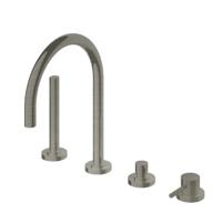 Badrandkraan Hotbath Buddy 1-hendel Mengkraan Compleet 4-gats Geborsteld Nikkel - thumbnail