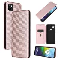Voor Motorola Moto G9 Power Carbon Fiber Textuur Magnetische horizontale flip TPU + PC + PU lederen hoes met kaartsleuf (Roze) - thumbnail