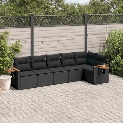 7-delige Loungeset met kussens poly rattan zwart