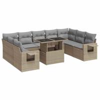 10-delige Loungeset met kussens poly rattan beige - thumbnail