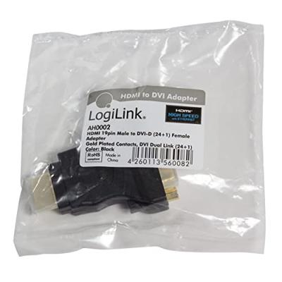 LogiLink AH0002 DVI / HDMI Adapter [1x DVI-bus 24+1-polig - 1x HDMI-stekker] Zwart Duplex 0 mm