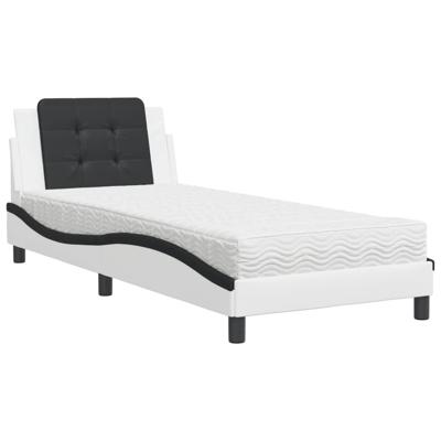 Bed met matras kunstleer wit en zwart 90x190 cm
