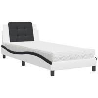 Bed met matras kunstleer wit en zwart 90x190 cm - thumbnail