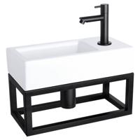 Fonteinset Differnz Helios Met Handoekrek 37.5x18.5x9.5 cm Keramiek Wit Met Rechte Kraan Rechts Mat Zwart Differnz - thumbnail