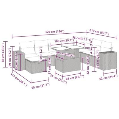 9-delige Loungeset met kussens poly rattan bruin