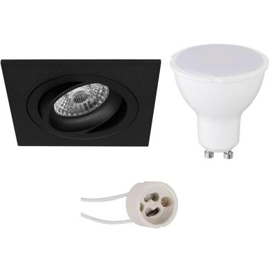 Dimbare LED Spot Set GU10 - Vierkant Kantelbaar - Mat Zwart - 6W - Warm Wit 3000K