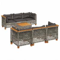 7-delige Loungeset met kussens poly rattan grijs - thumbnail