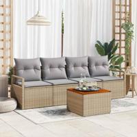 Tuinbankenset met opslag 5 pcs Beige en Licht Grijs poly rattan - thumbnail