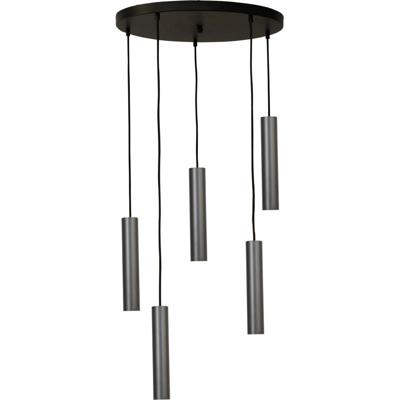 Masterlight Zwarte hanglampRun 5-lichts gunmetal cilinders - 2382-05-05-50-5