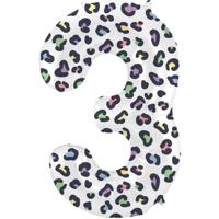 Folieballon Cijfer 3 Wit Met Panterprint (86cm) - thumbnail