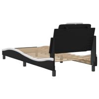 Bedframe met hoofdbord kunstleer zwart en wit 100x200 cm - thumbnail