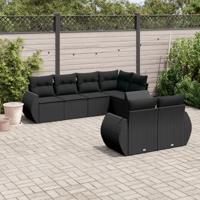 7-delige Loungeset met kussens poly rattan zwart - thumbnail