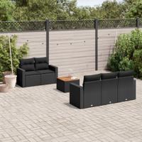 6-delige Loungeset met kussens poly rattan zwart - thumbnail