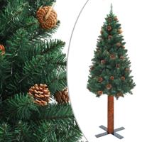 Kerstboom met echt hout en dennenappels smal 150 cm PVC groen - thumbnail