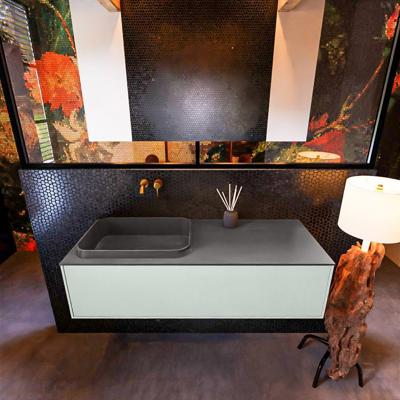 Badkamermeubelset Mondiaz Erin 120 cm met 1 Lade met RIDGE Wastafel Links Dark grey Zonder Kraangaten Greeploos Mat Greey