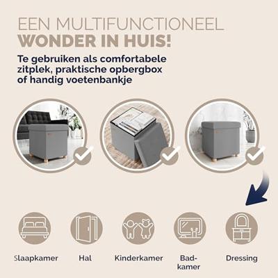 Opvouwbare poef met opslag donkergrijs Opvouwbare poef met opslag donkergrijs