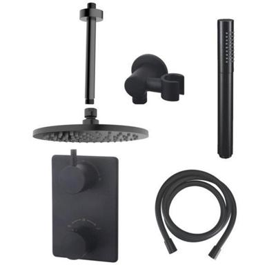 Inbouwthermostaatset Wiesbaden Caral Rond 20cm Plafonduitloop Mat Zwart Inbouwthermostaatset Wiesbaden Caral Rond 20cm Plafonduitloop Mat Zwart