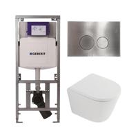 QeramiQ Dely Toiletset - 36.3x51.7cm - diepspoel - rimless - Geberit UP320 inbouwreservoir - softclose toilet zitting 35 mm - steel bedieningsplaat - ronde knoppen - mat wit SW1026254/SW1000767/0701131/SW706194 - thumbnail