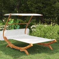 Hangmat met luifel 165x198x140 cm massief gebogen hout crme - thumbnail