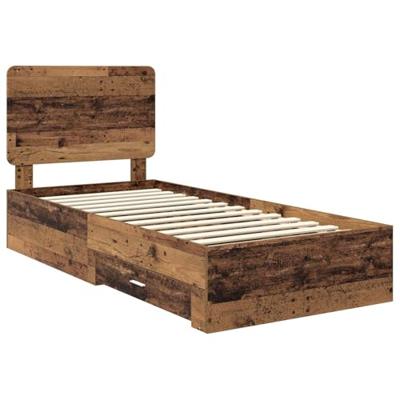 Bedframe met hoofdeinde Oudhout 90 x 200 cm Bewerkt hout