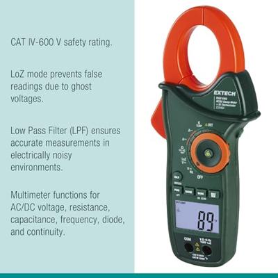 Extech Extech EX840A Stroomtang Digitaal IR-thermometer, LoZ CAT IV 600 V Weergave (counts): 6000