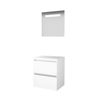 Basic-Line Economic 46 Badkamermeubelset - 60 x 46 cm - Greeploos - 2 Lades - Wastafelblad - Spiegel met LED Verlichting - Ice White