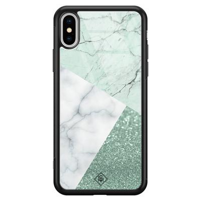 iPhone XS Max glazen hardcase - Minty marmer collage iPhone XS Max glazen hardcase - Minty marmer collage