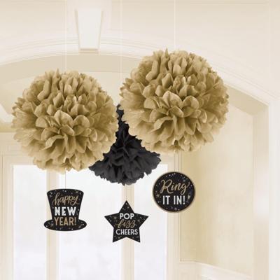 Amscan Decoratie hanger happy new year pompom 40,6 cm set van 3 | 24 stuks